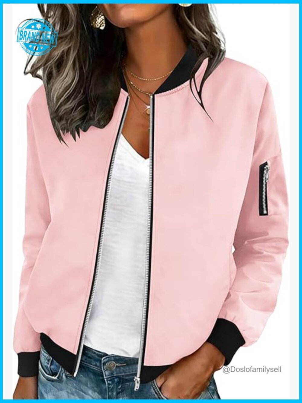 Lightweight Zip Up Bomber Jacket Trendy Work Coat With Pockets